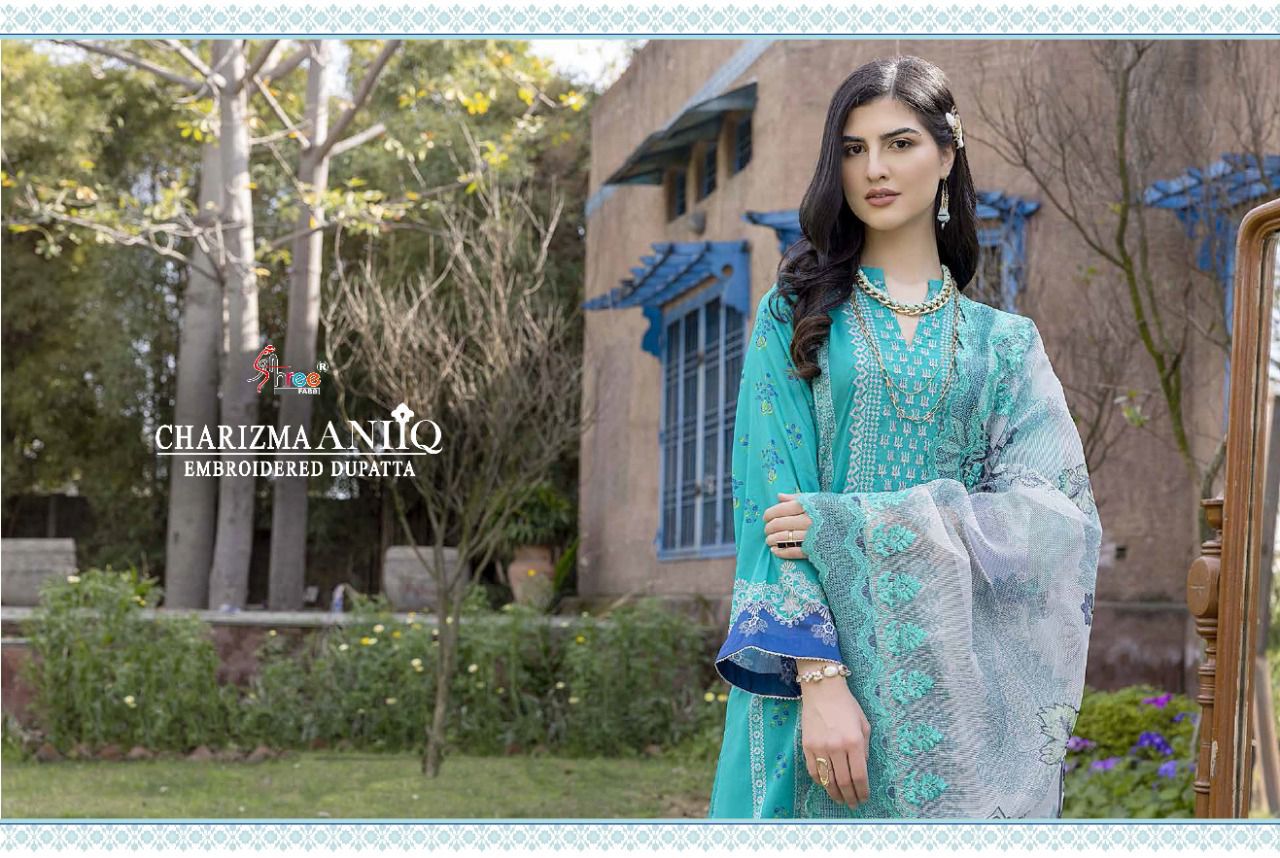 shree fab Charizma aniiq embroidered dupatta lawn cotton festive look salwar suit chiffon dupatta catalog