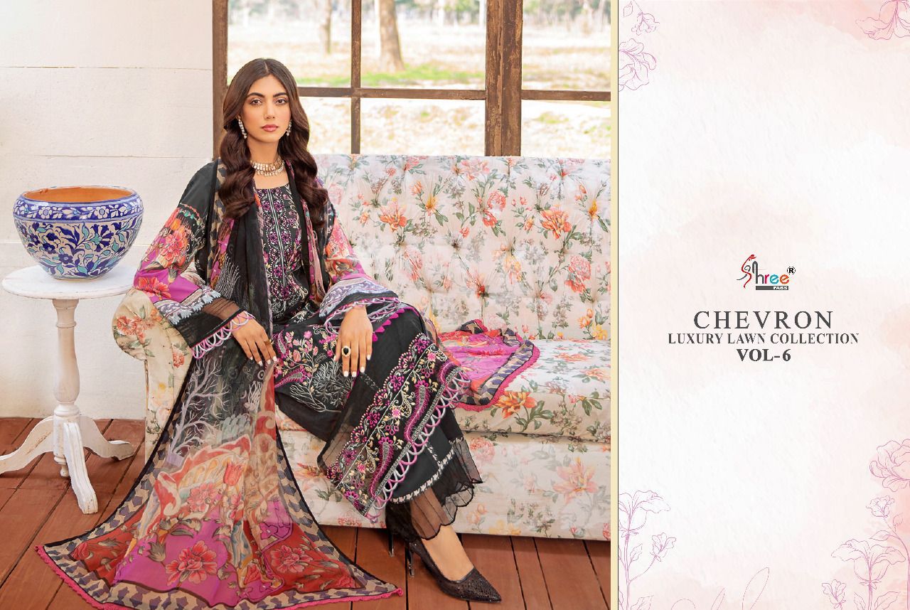 shree fab chevron luxury lawn collection 06 lawn  decent look salwar suit with cotton dupatta catalog