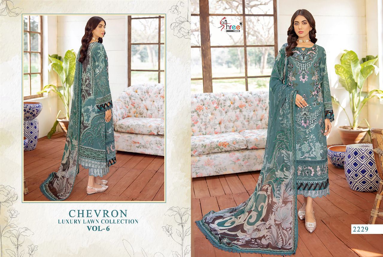 shree fab chevron luxury lawn collection 06 lawn  decent look salwar suit with cotton dupatta catalog