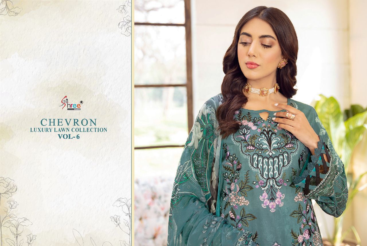 shree fab chevron luxury lawn collection 06 lawn  decent look salwar suit with cotton dupatta catalog