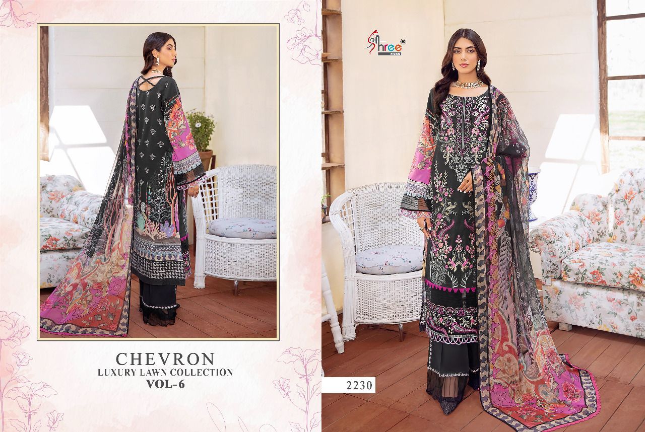 shree fab chevron luxury lawn collection 06 lawn  decent look salwar suit with cotton dupatta catalog