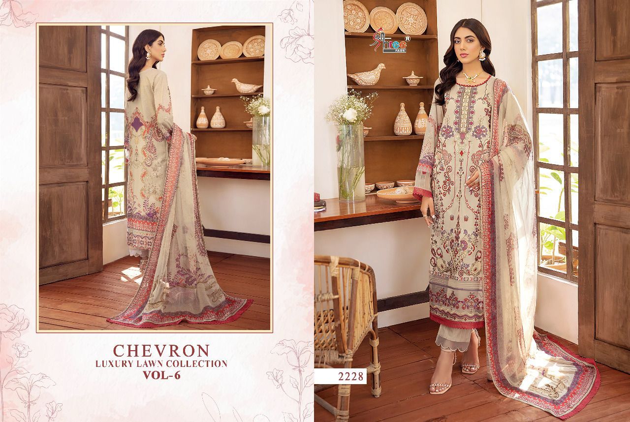 shree fab chevron luxury lawn collection 06 lawn  decent look salwar suit with cotton dupatta catalog