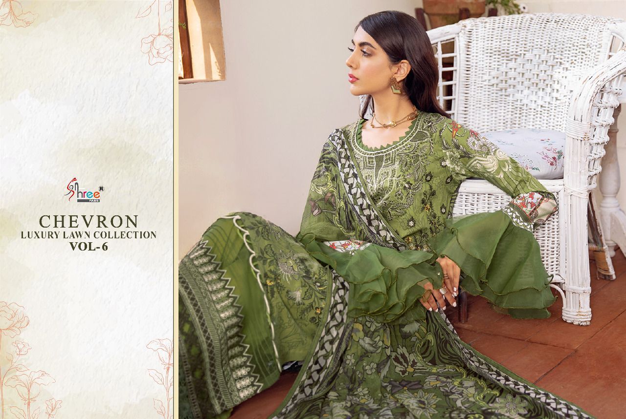 shree fab chevron luxury lawn collection 06 lawn  decent look salwar suit with cotton dupatta catalog