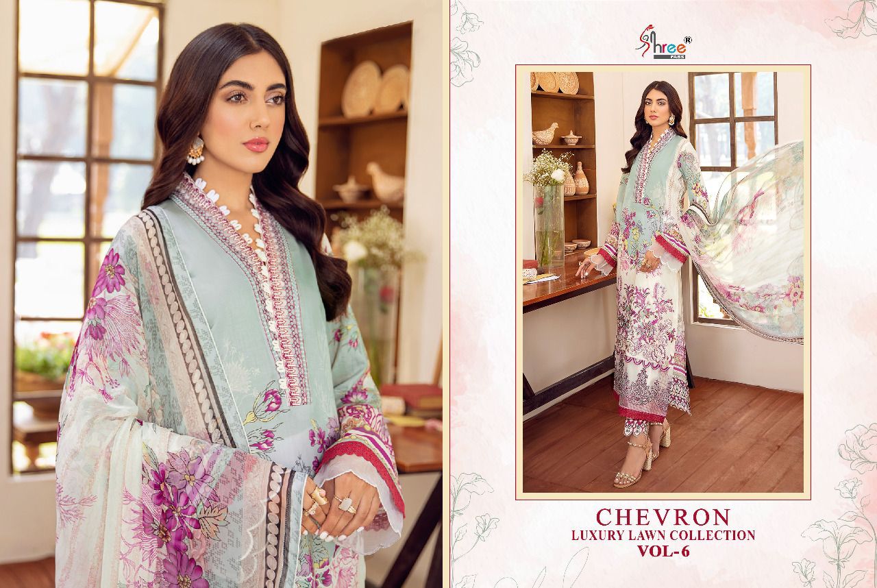 shree fab chevron luxury lawn collection 06 lawn  decent look salwar suit with cotton dupatta catalog