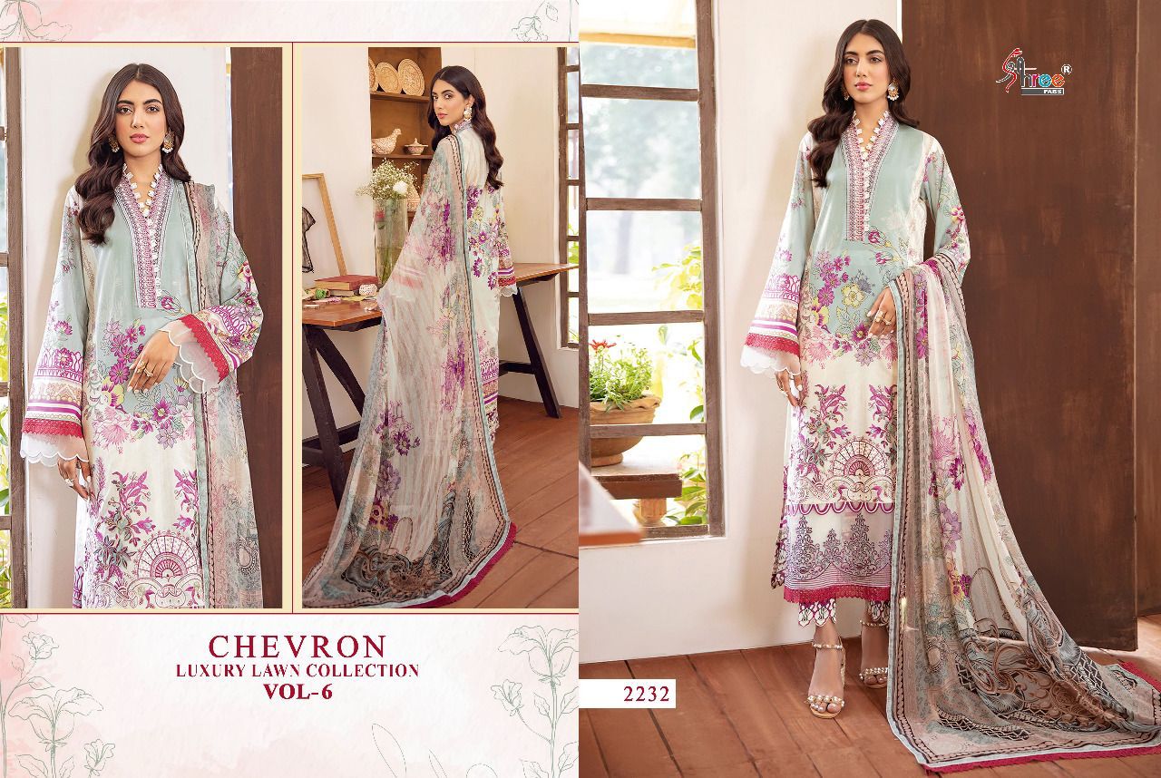 shree fab chevron luxury lawn collection 06 lawn  decent look salwar suit with cotton dupatta catalog