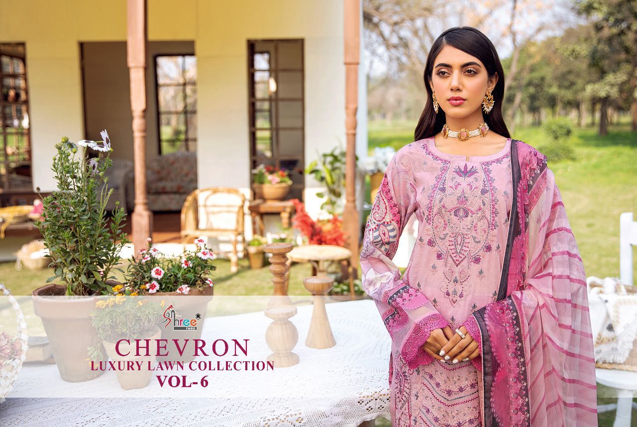 shree fab chevron luxury lawn collection 06 lawn  decent look salwar suit with cotton dupatta catalog