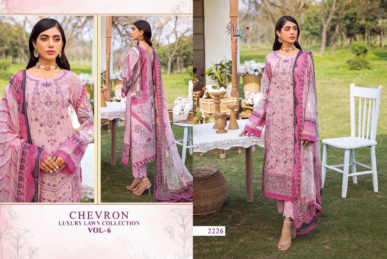 shree fab chevron luxury lawn collection 06 lawn  decent look salwar suit with cotton dupatta catalog