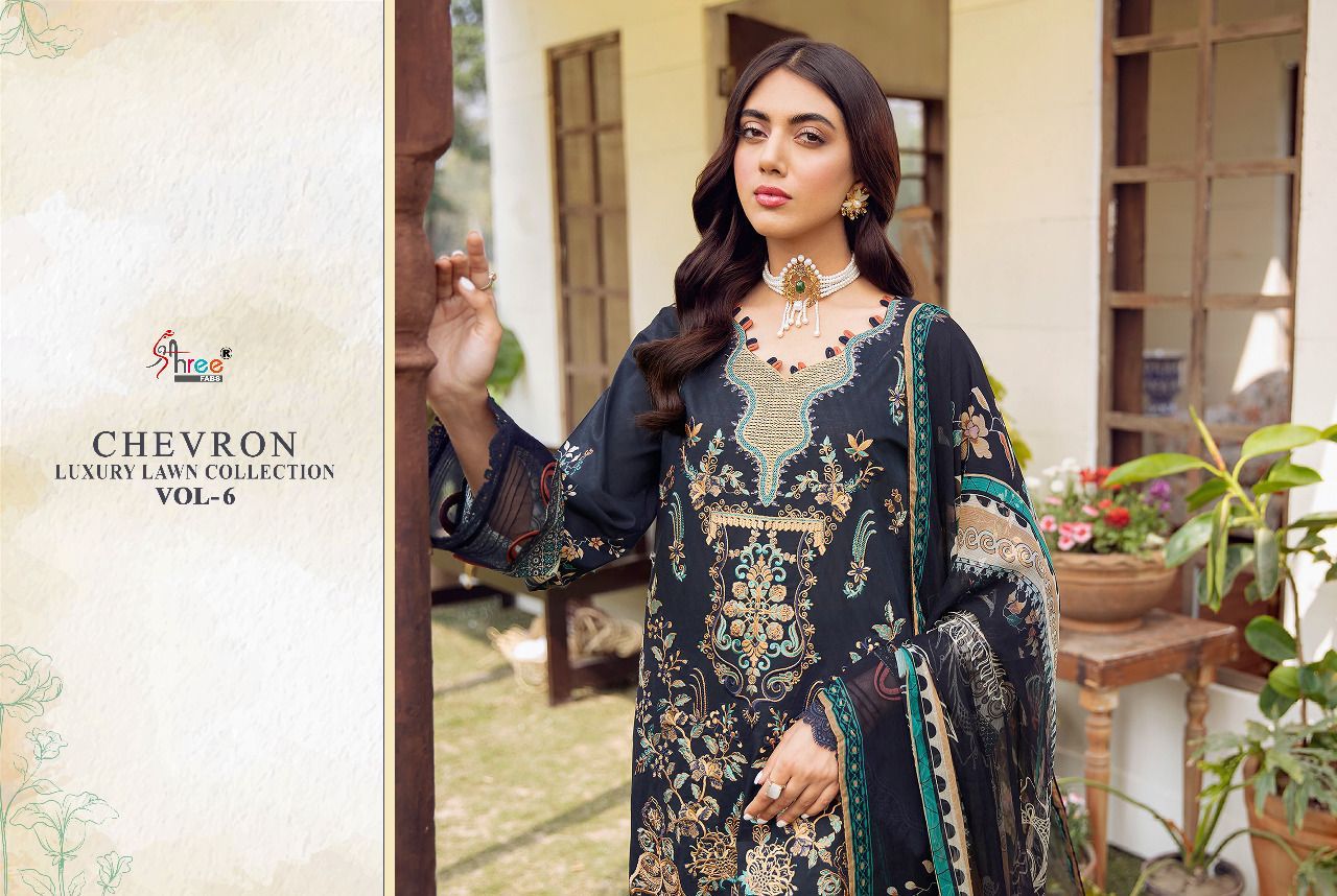 shree fab chevron luxury lawn collection 06 lawn  decent look salwar suit with cotton dupatta catalog