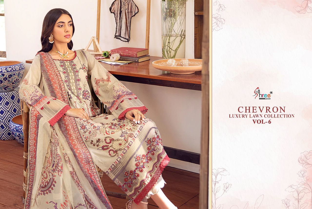 shree fab chevron luxury lawn collection 06 lawn  decent look salwar suit with cotton dupatta catalog