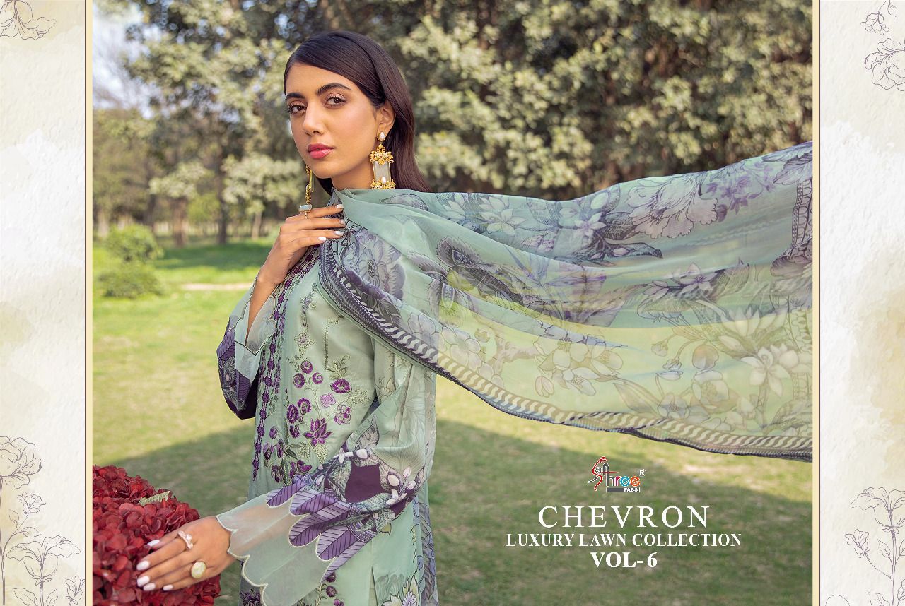 shree fab chevron luxury lawn collection 06 lawn  decent look salwar suit with cotton dupatta catalog