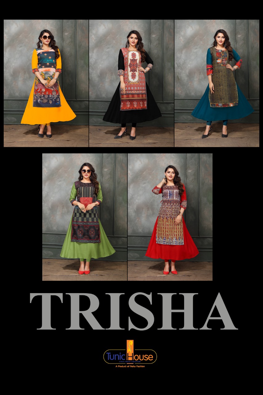 tunic house trisha chanderi silk attractive look long kurti catalog