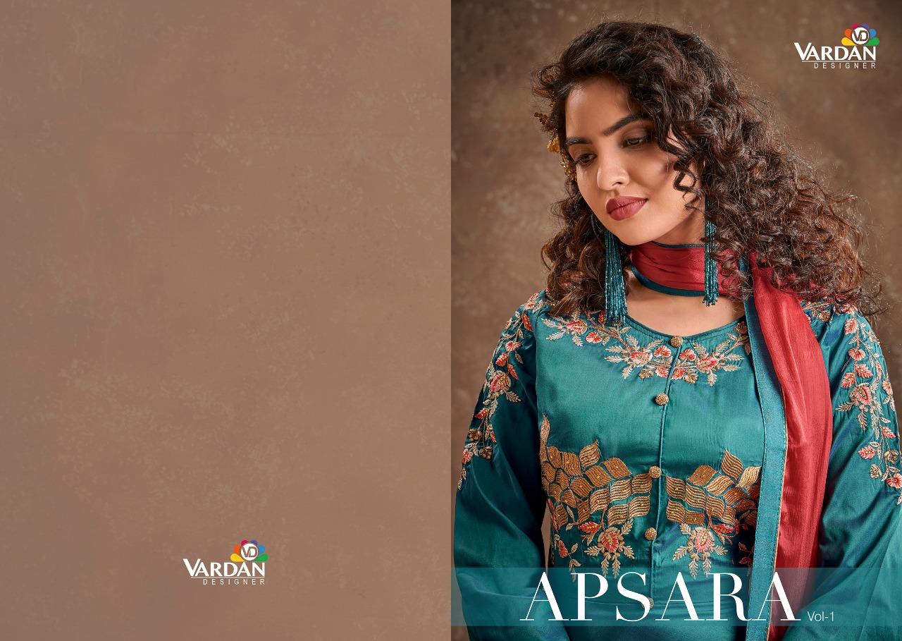 vardan designer apsara vol 1 silk festive look kurti with dupatta catalog