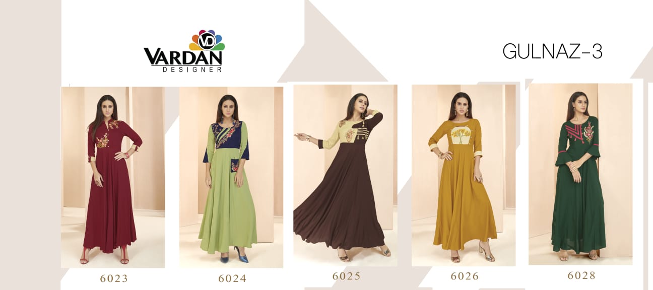 vardan designer gulnaz vol 3 rayon decent look kurti catalog