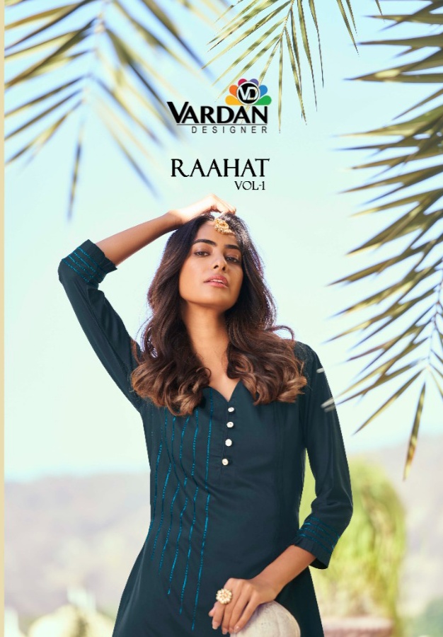 vardan designer raahat vol 1 silk attractive kurti catalog