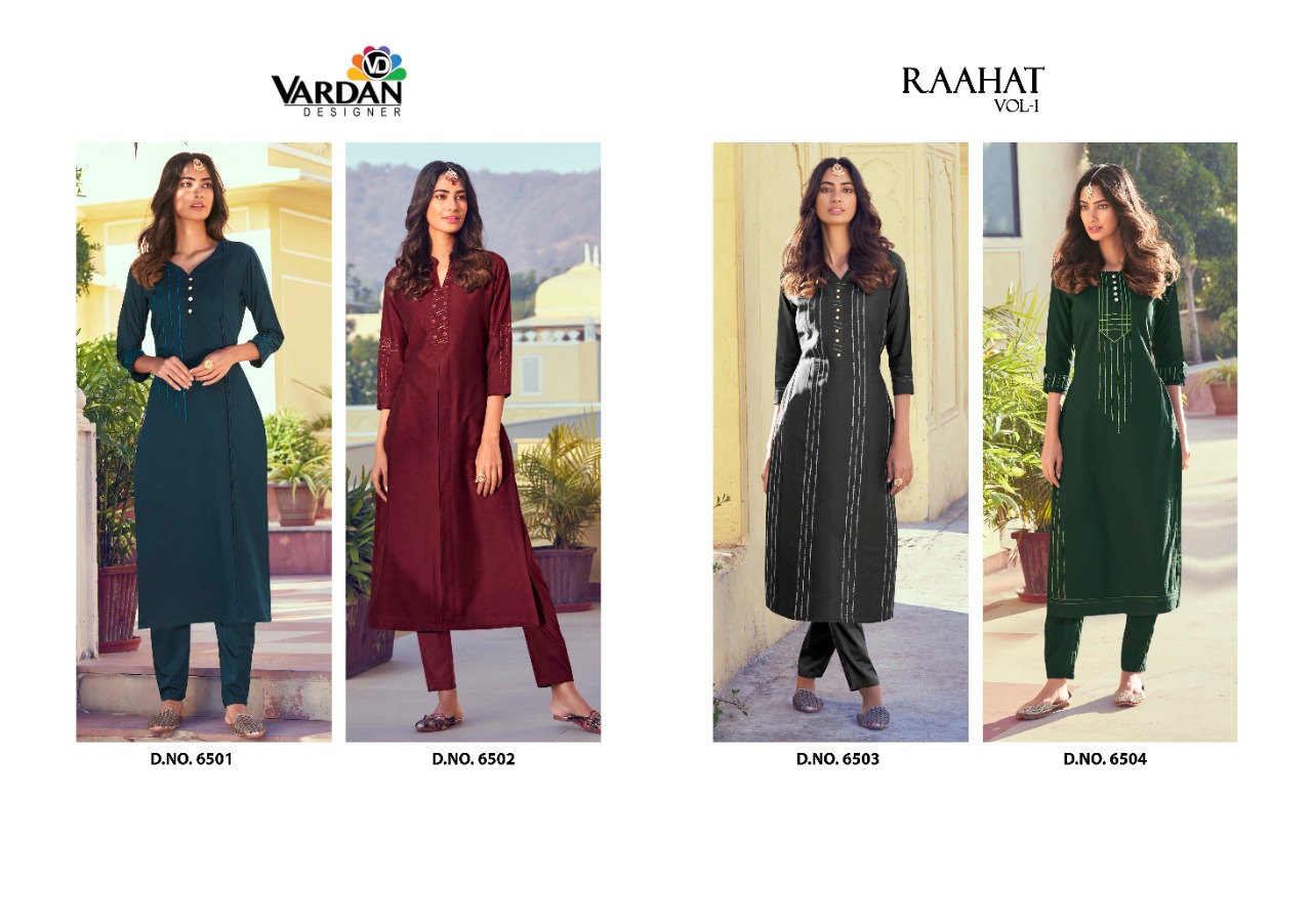 vardan designer raahat vol 1 silk attractive kurti catalog