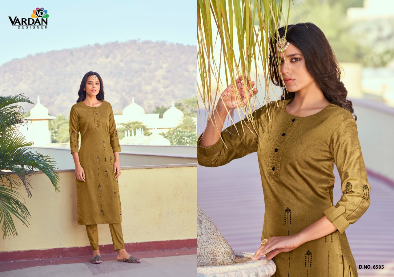 vardan designer raahat vol 2 silk exclusive look kurti with pant catalog