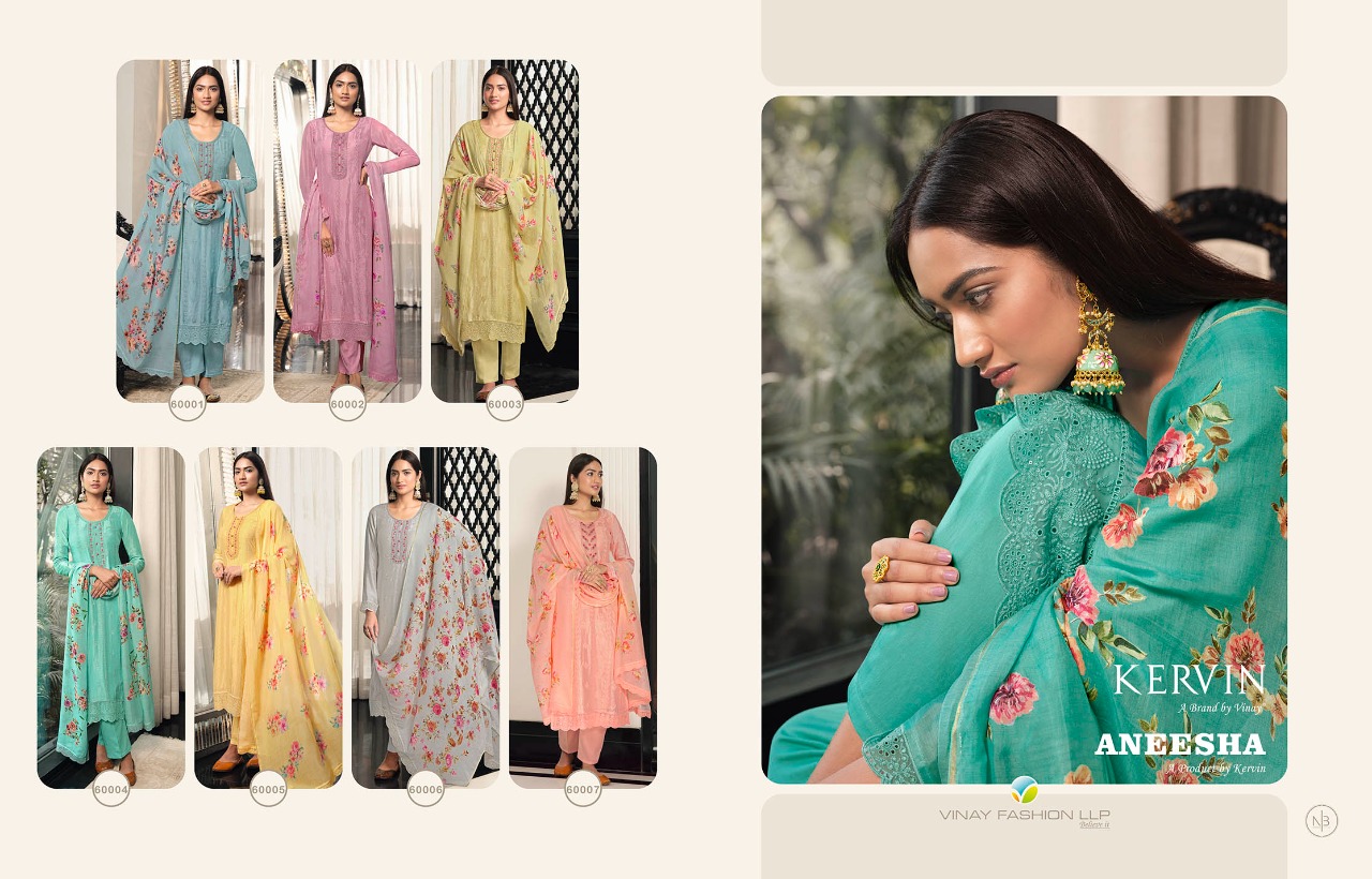 vinay fashion kervin aneesha muslin decent embroidary look salwar suit catalog