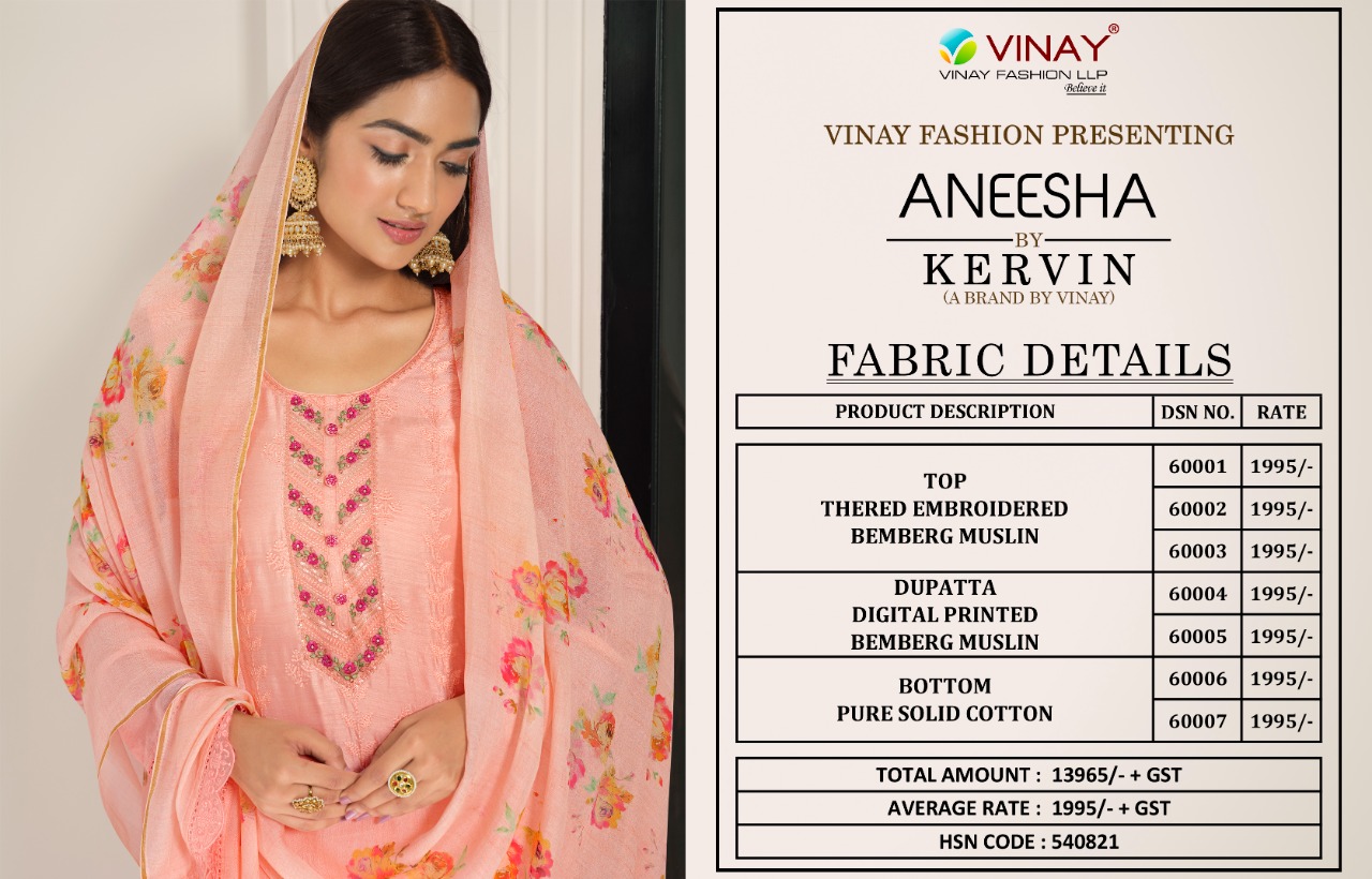 vinay fashion kervin aneesha muslin decent embroidary look salwar suit catalog