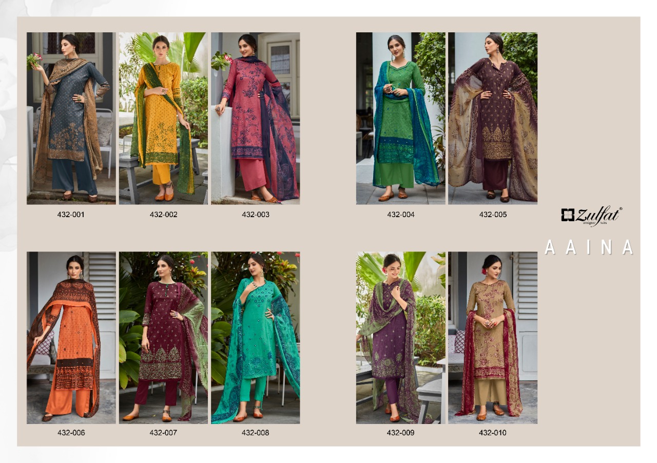 zulfat designer suit aaina cotton authentic fabric salwar suit catalog