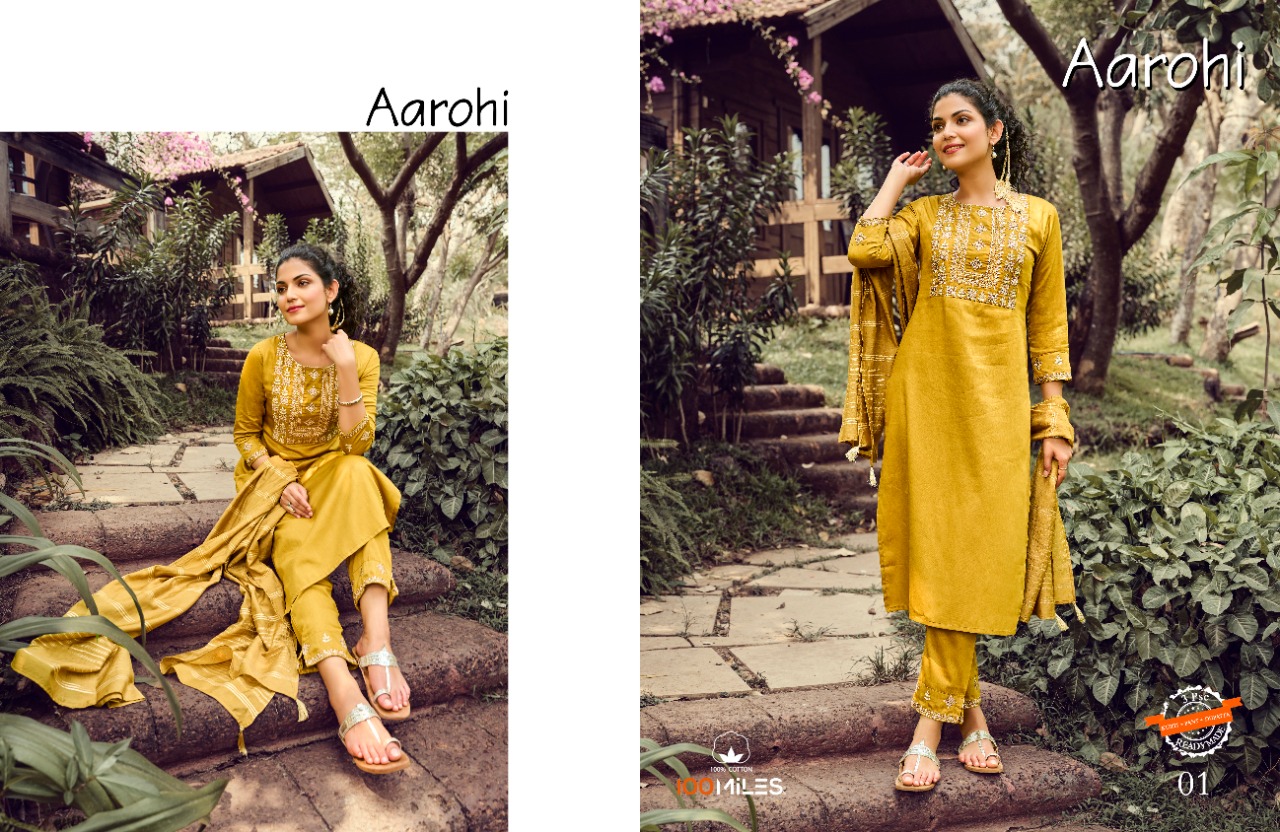 100 miles aarohi cotton new and modern style top bottom with dupatta catalog