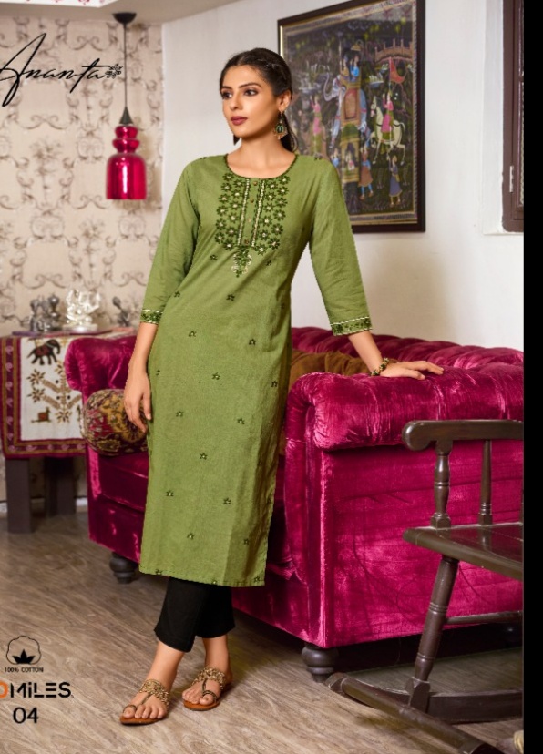 100 miles ananta cotton decent embroidry look kurti catalog