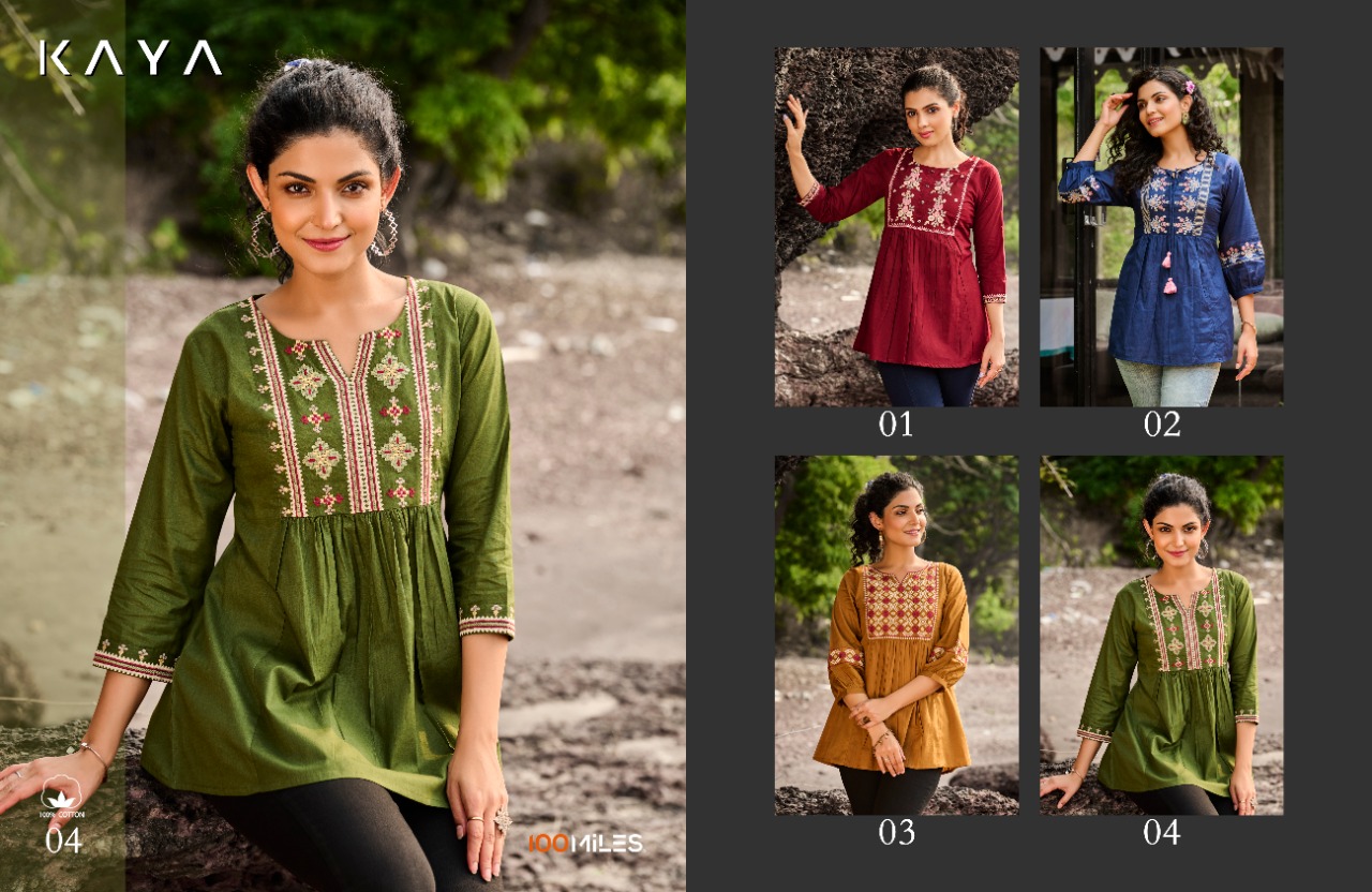 100 miles kaya Pure Cotton greaceful look top catalog