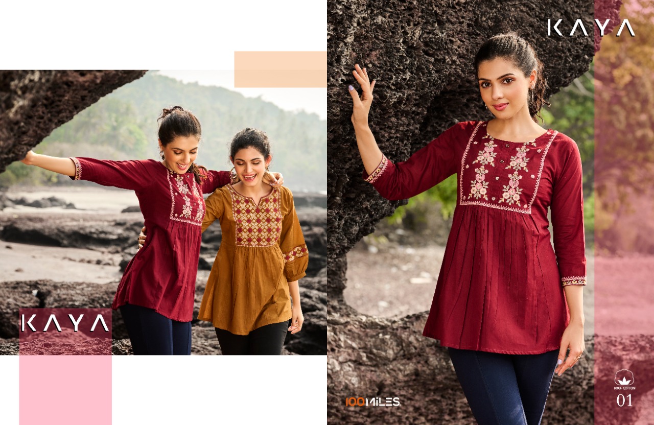 100 miles kaya Pure Cotton greaceful look top catalog