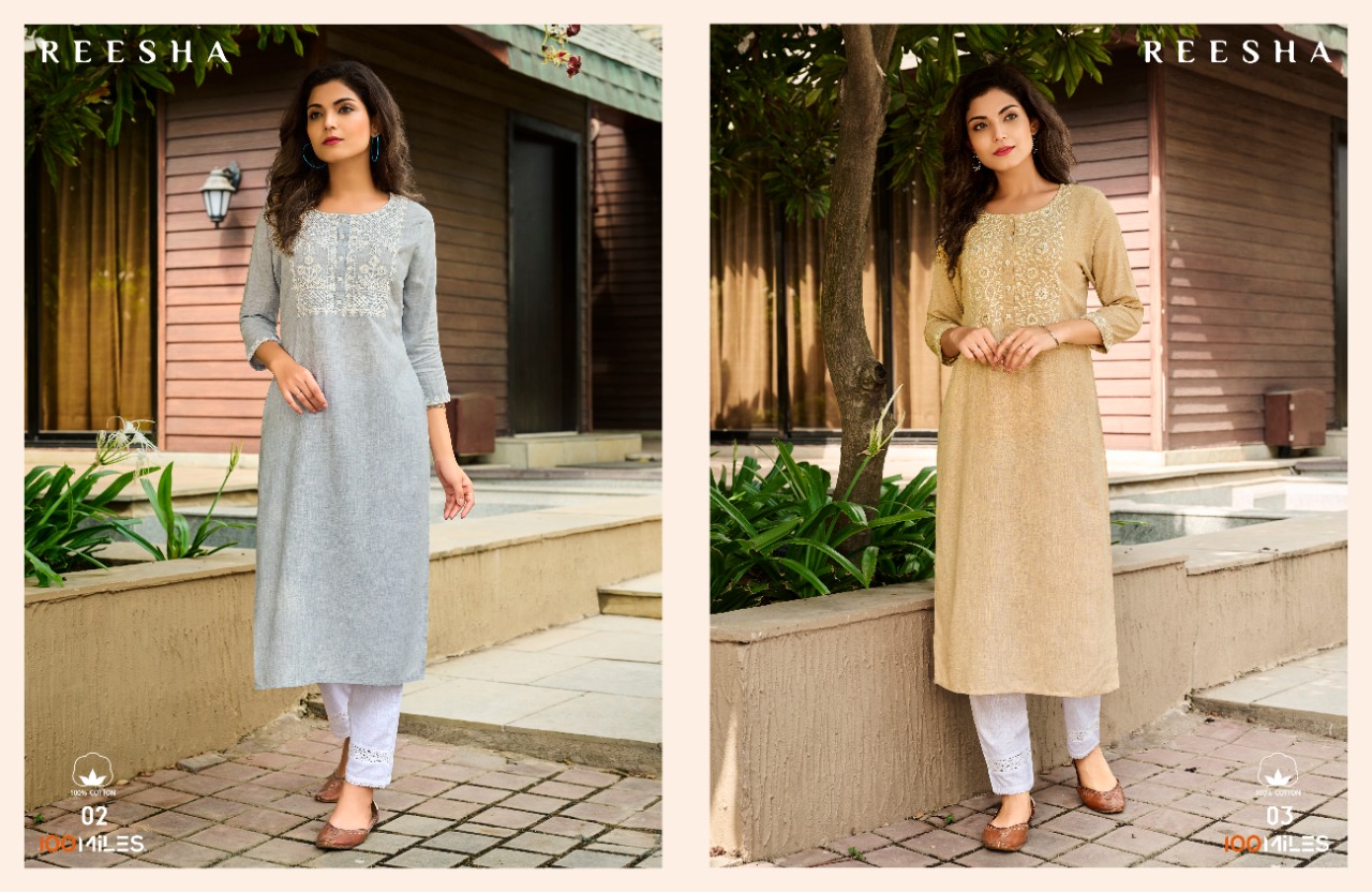 100 miles reesha Pure Linen Cotton authentic fabric kurti catalog