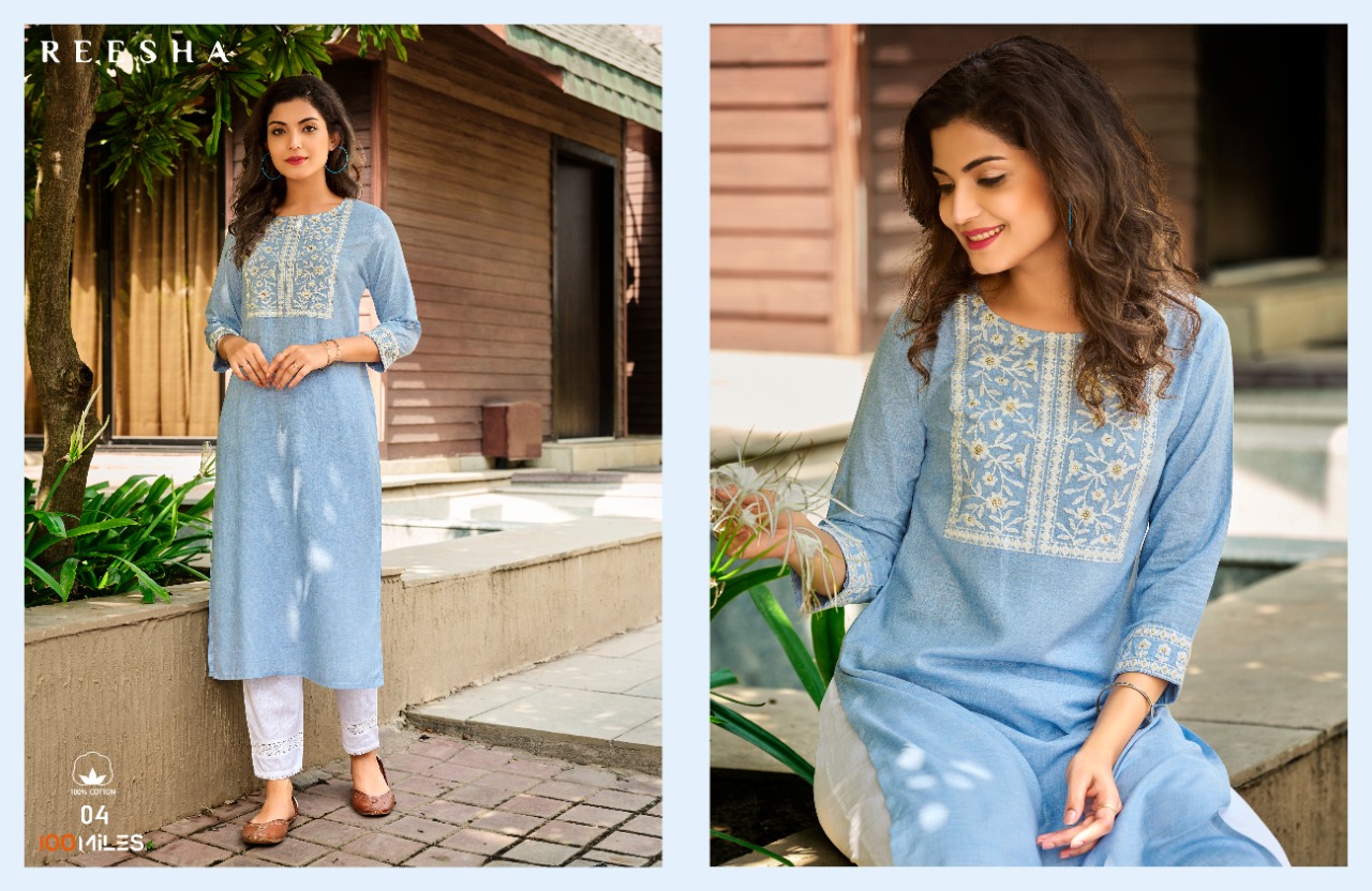 100 miles reesha Pure Linen Cotton authentic fabric kurti catalog