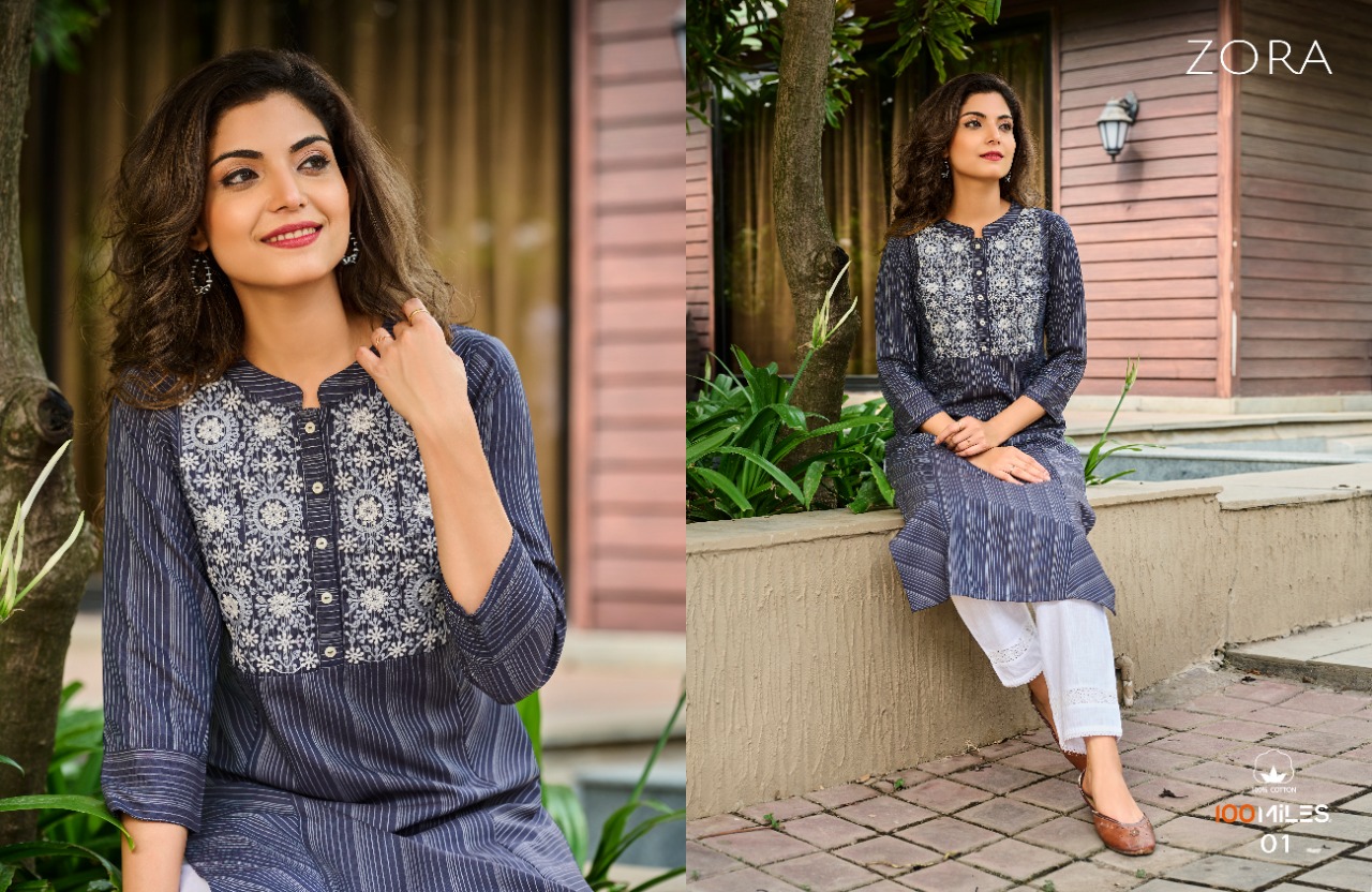 100 miles zora Yarn dyed authentic fabric kurti catalog