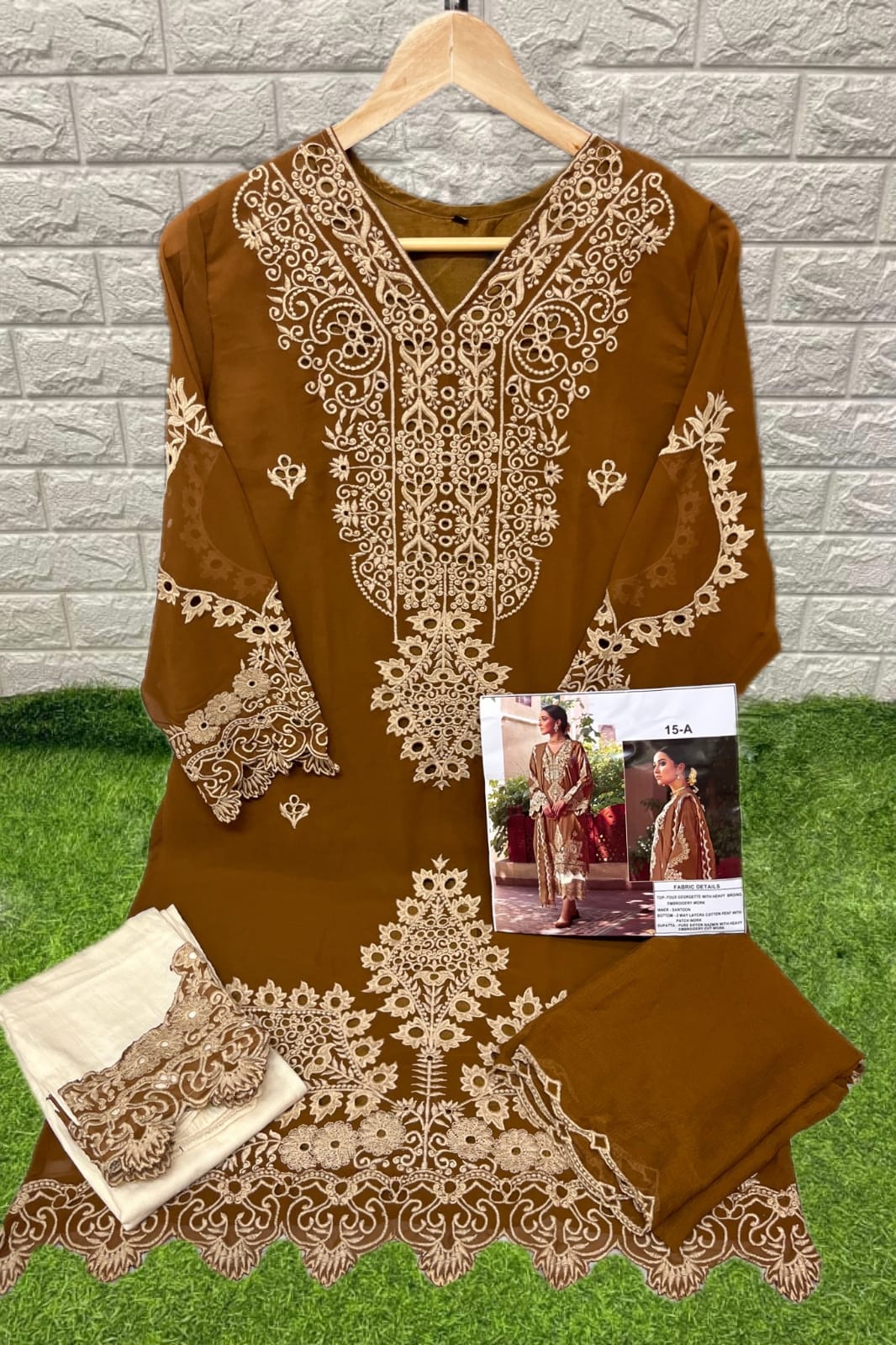 aarsh d no 015 georgette decent embroidary look top bottom with dupatta catalog