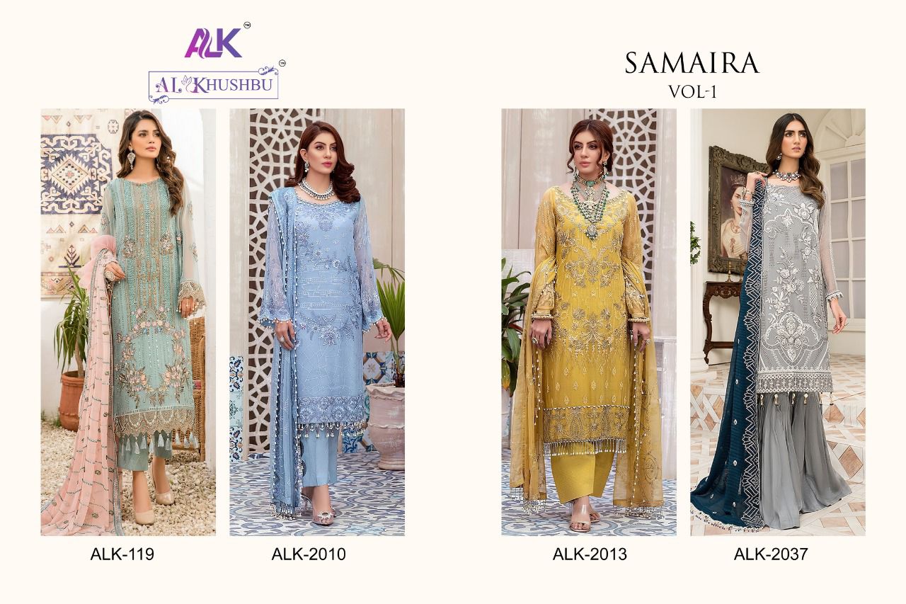 al khushbu samaira vol 1 georgette catchy look salwar suit catalog