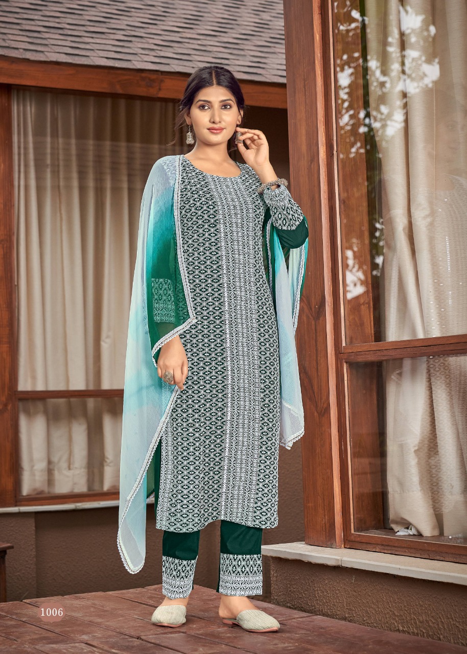 banwery fashion schiffli 2 rayon classic trendy look  top with pant and dupatta  catalog