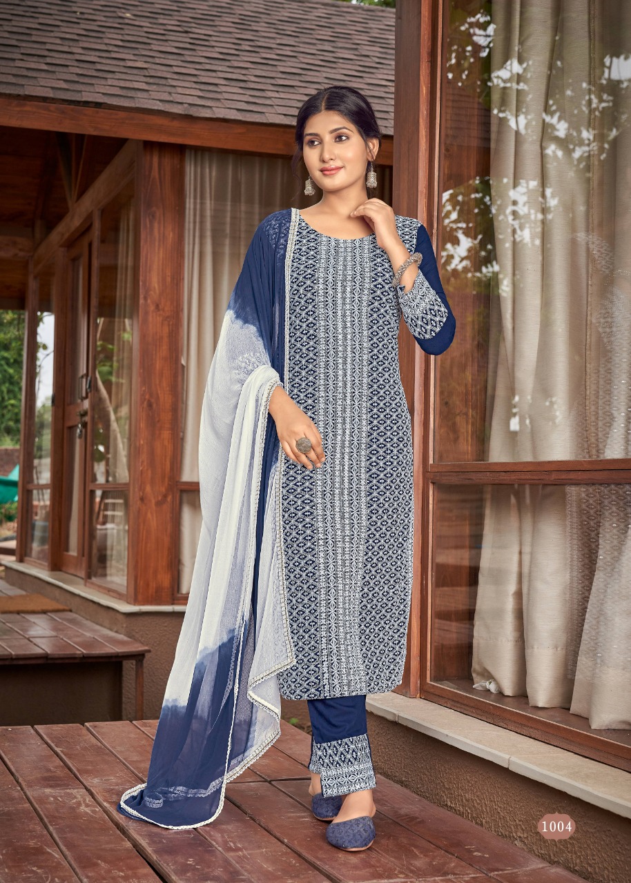 banwery fashion schiffli 2 rayon classic trendy look  top with pant and dupatta  catalog