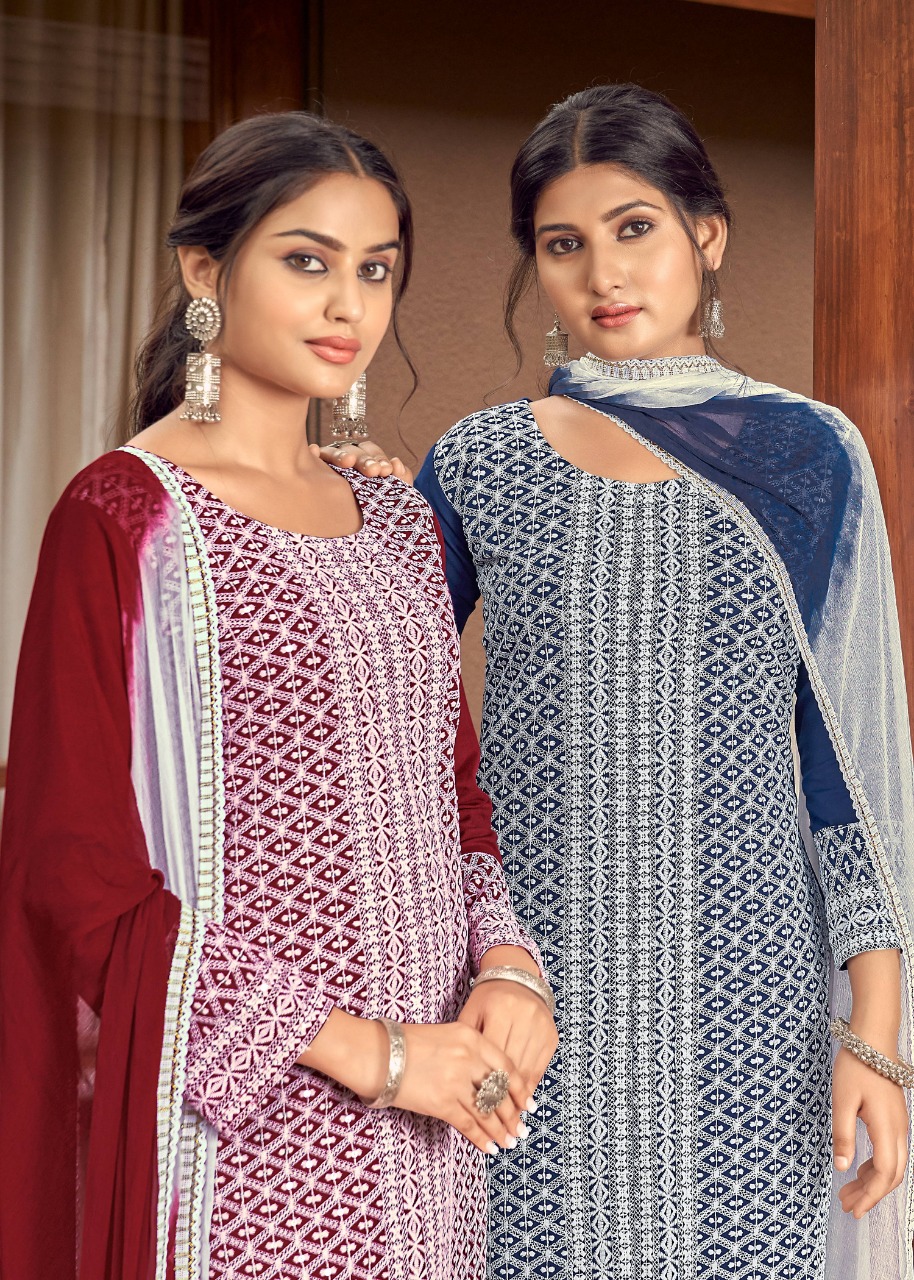 banwery fashion schiffli 2 rayon classic trendy look  top with pant and dupatta  catalog