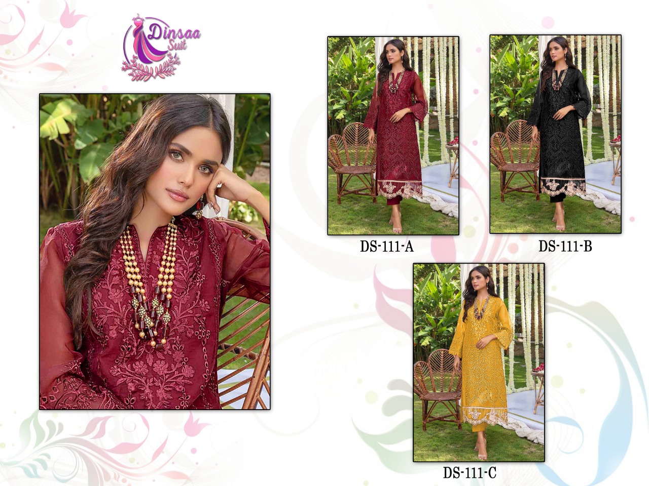 dinsaa suit DS 111 A B  C cotton elegant look salwar suit Single