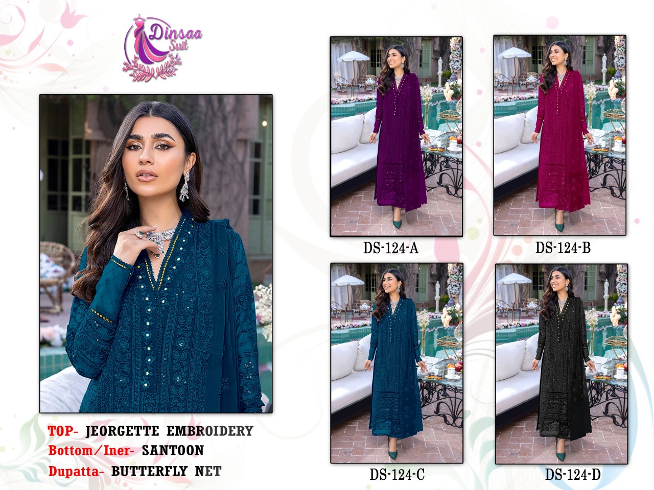 dinsaa suit DS NO 124 ABC georgette decent look salwar suit catalog