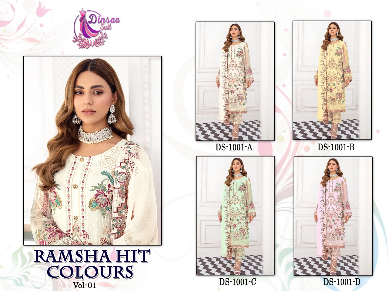 dinsaa suit ramsha hit colours  d no 1001 georgette decent look salwar suit catalog