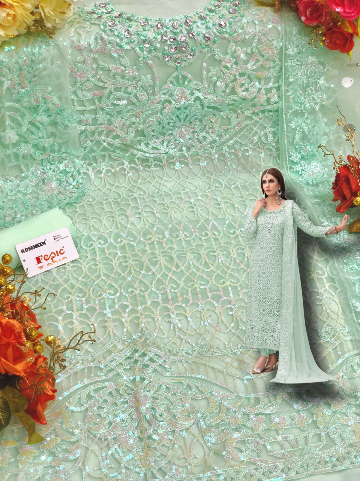 fepic rosemeen c 1185 butterfly net festive look salwar suit catalog