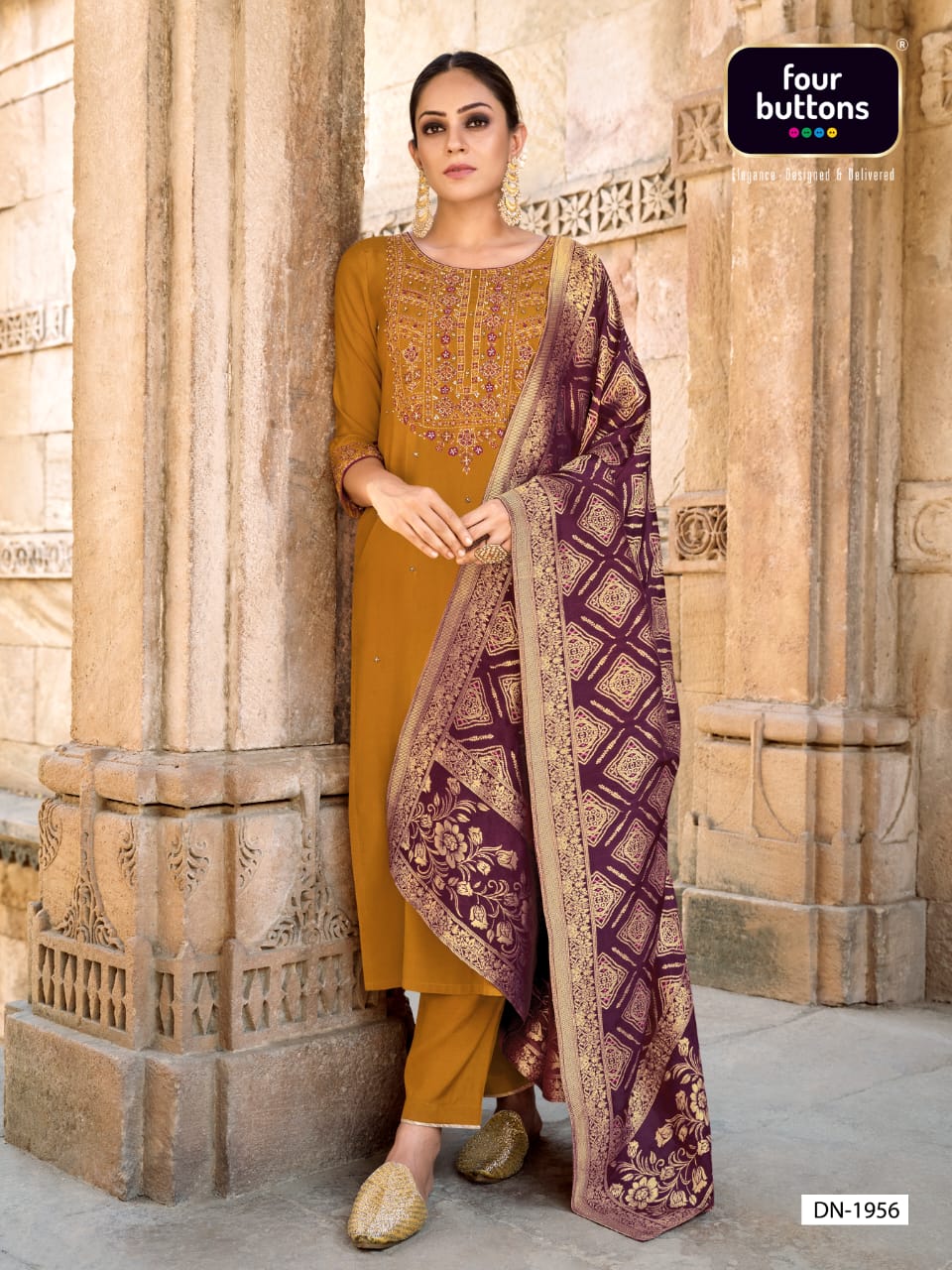 four buttons Bandhej ciscose silk decent look and colour top bottom with dupatta catalog