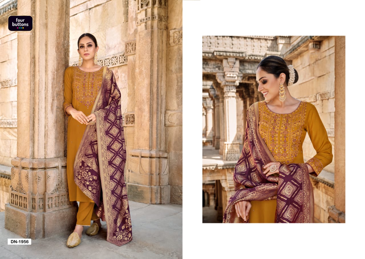 four buttons Bandhej ciscose silk decent look and colour top bottom with dupatta catalog