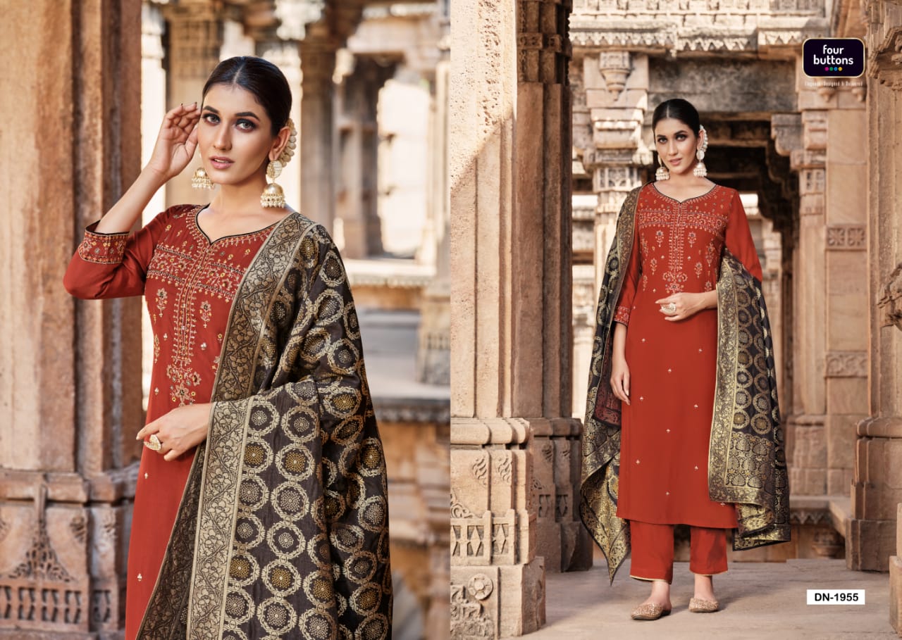 four buttons Bandhej ciscose silk decent look and colour top bottom with dupatta catalog