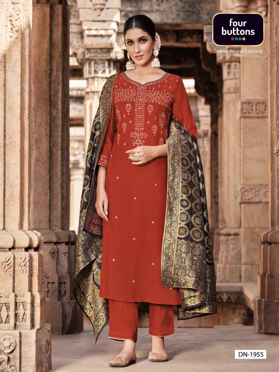 four buttons Bandhej ciscose silk decent look and colour top bottom with dupatta catalog