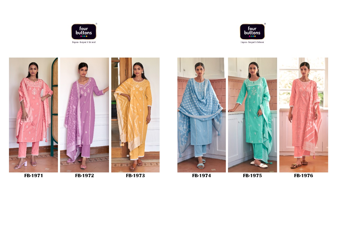 four buttons falak cotton decent look and colour top bottom with dupatta catalog