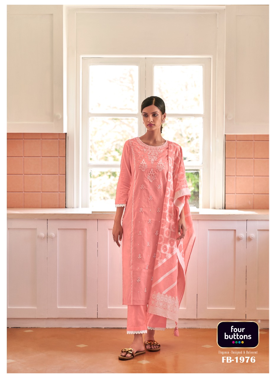 four buttons falak cotton decent look and colour top bottom with dupatta catalog