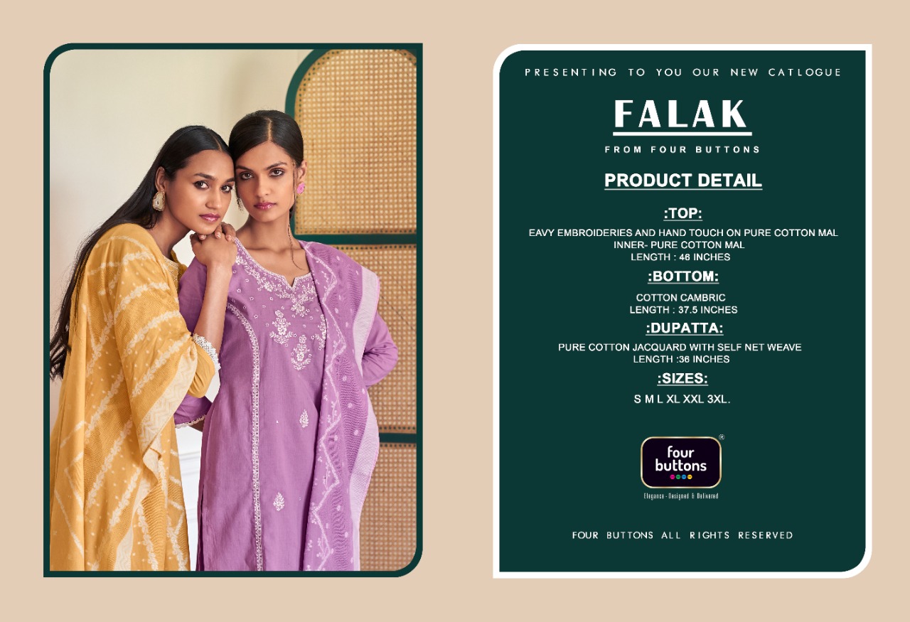 four buttons falak cotton decent look and colour top bottom with dupatta catalog