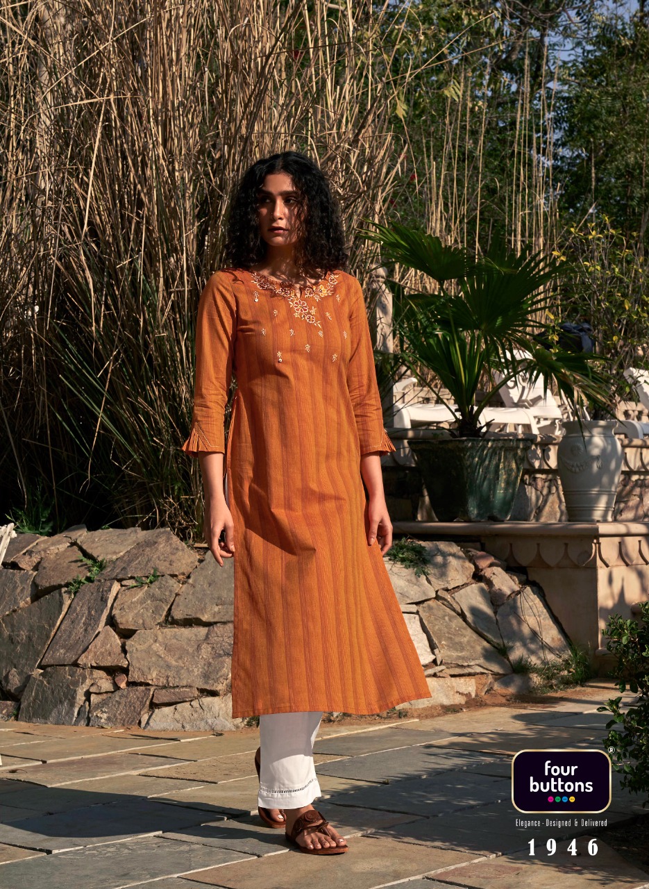 four buttons kaaya cotton decent embroidary look kurti catalog