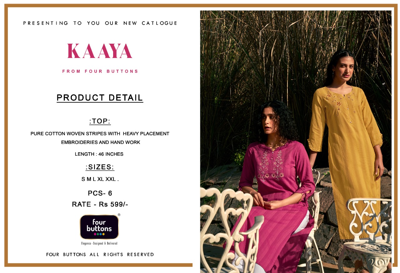 four buttons kaaya cotton decent embroidary look kurti catalog