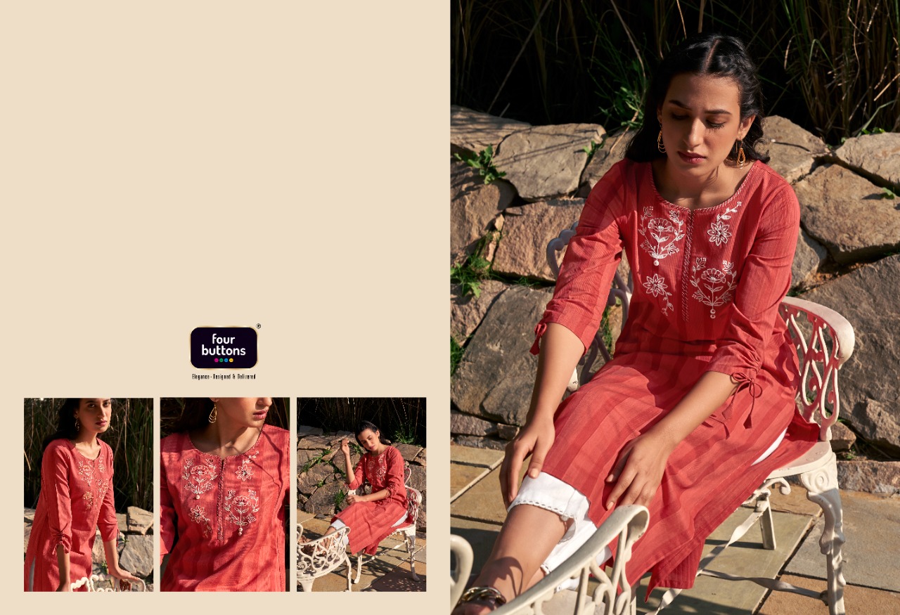 four buttons kaaya cotton decent embroidary look kurti catalog