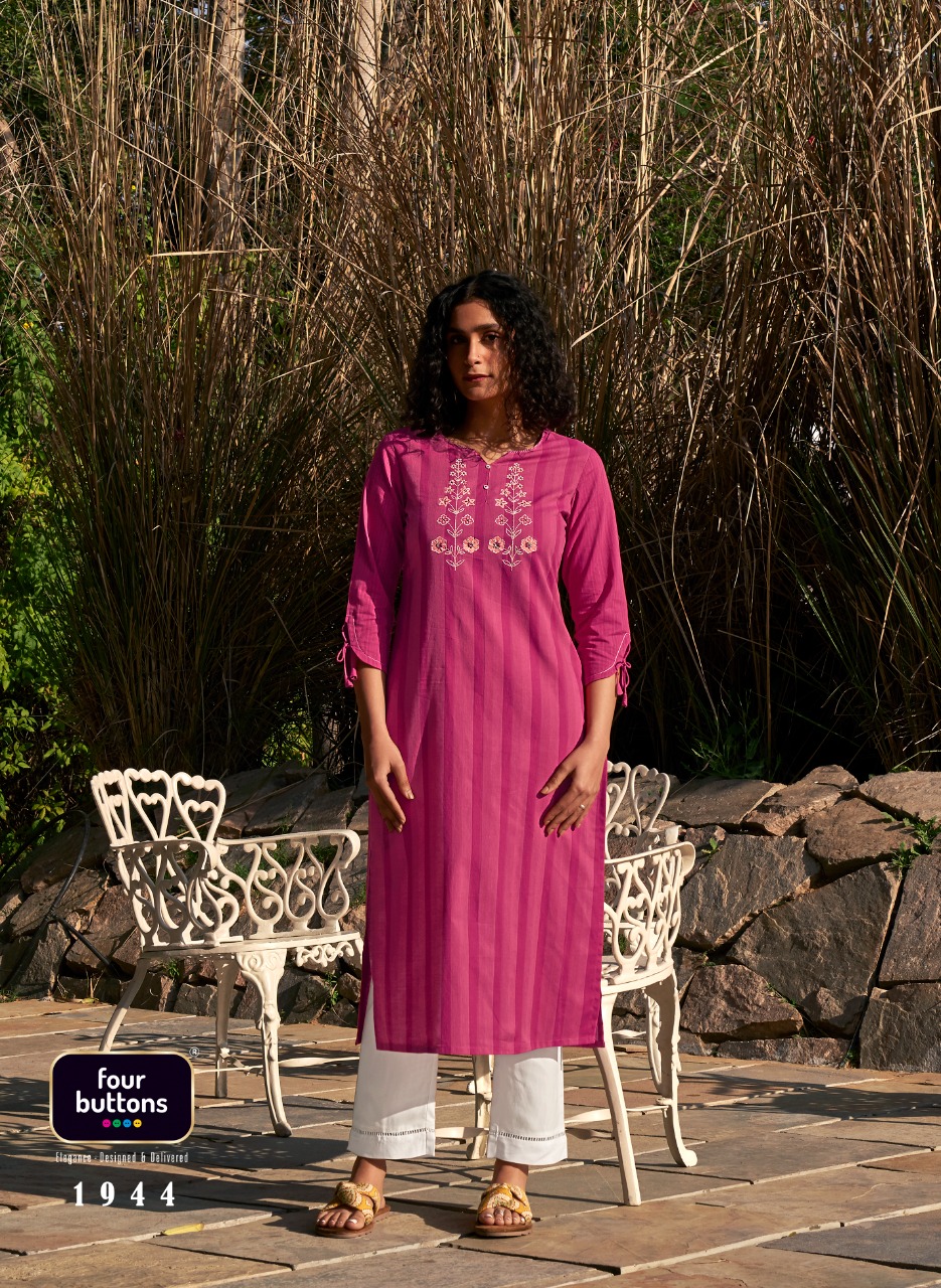 four buttons kaaya cotton decent embroidary look kurti catalog